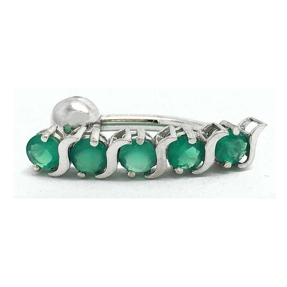 Genuine Clean Green Onyx Gemstones Navel Belly Ring 14K Solid White Gold